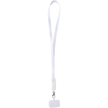 Logotrade promotional merchandise photo of: Franz recycled plastic smartphone lanyard with built-in data sync and 65W fast charge 5-in-1 cable
